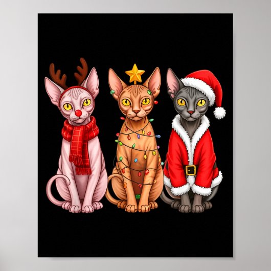 Retro Christmas Sphynx Cat Santa Reindeer Poster (Voorkant)