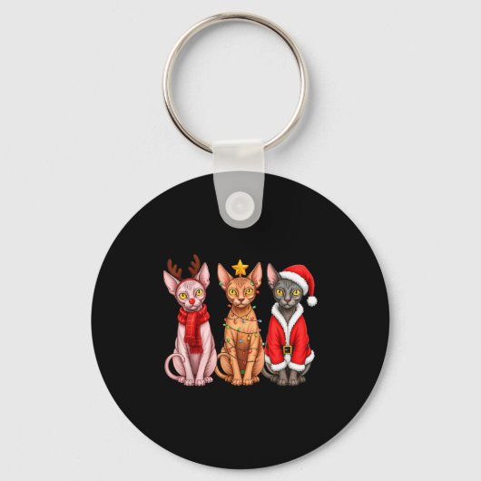 Retro Christmas Sphynx Cat Santa Reindeer  Sleutelhanger (Voorkant)
