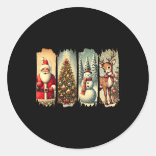 Retro Christmas Squad Santa Snowman Herten Kerstbo Ronde Sticker