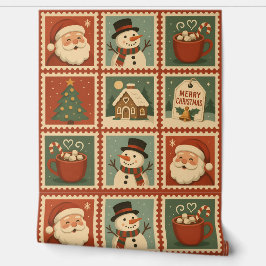 Retro Christmas Stamp Collage Behang