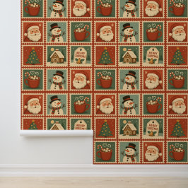 Retro Christmas Stamp Collage Behang