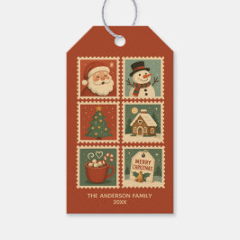 Retro Christmas Stamp Collage Cadeaulabel