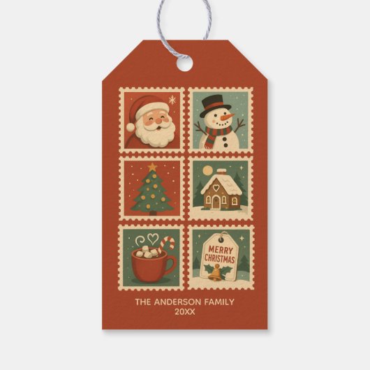 Retro Christmas Stamp Collage Cadeaulabel (Achterkant)