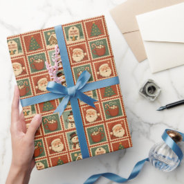 Retro Christmas Stamp Collage Cadeaupapier