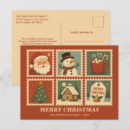 Retro Christmas Stamp Collage Feestdagenkaart