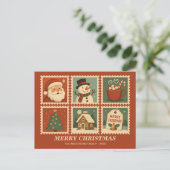 Retro Christmas Stamp Collage Feestdagenkaart (Staand voorkant)