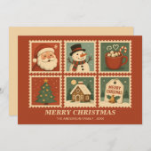 Retro Christmas Stamp Collage Feestdagenkaart (Voorkant / Achterkant)