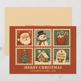 Retro Christmas Stamp Collage Feestdagenkaart