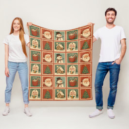 Retro Christmas Stamp Collage Fleece Deken