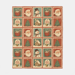 Retro Christmas Stamp Collage Fleece Deken