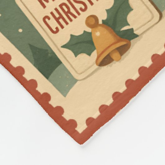Retro Christmas Stamp Collage Fleece Deken (Hoek)