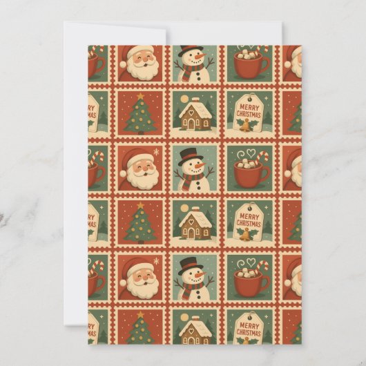 Retro Christmas Stamp Collage Holiday Party Kaart (Achterkant)