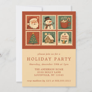 Retro Christmas Stamp Collage Holiday Party Kaart