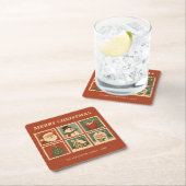 Retro Christmas Stamp Collage Kartonnen Onderzetters (Insitu)