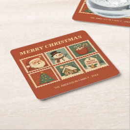 Retro Christmas Stamp Collage Kartonnen Onderzetters