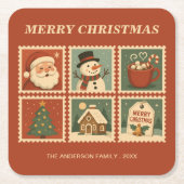 Retro Christmas Stamp Collage Kartonnen Onderzetters (Voorkant)