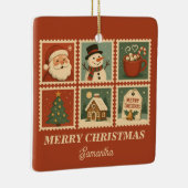 Retro Christmas Stamp Collage Keramisch Ornament (Rechts)