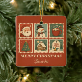 Retro Christmas Stamp Collage Keramisch Ornament