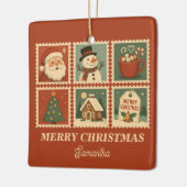 Retro Christmas Stamp Collage Keramisch Ornament (Links)