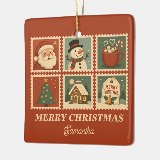 Retro Christmas Stamp Collage Keramisch Ornament (Links)