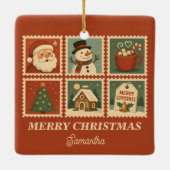 Retro Christmas Stamp Collage Keramisch Ornament (Achterkant)