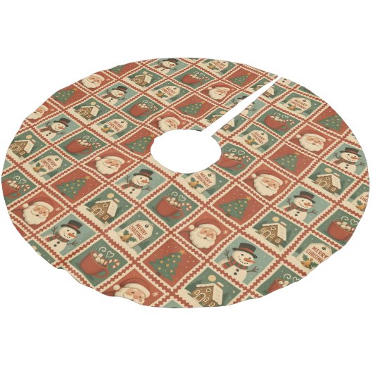 Retro Christmas Stamp Collage Kerstboom Rok (Gekanteld)