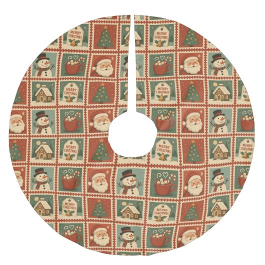 Retro Christmas Stamp Collage Kerstboom Rok (Voorkant)