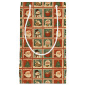 Retro Christmas Stamp Collage Klein Cadeauzakje (Voorkant)