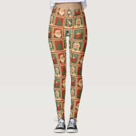 Retro Christmas Stamp Collage Leggings
