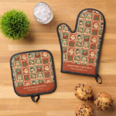 Retro Christmas Stamp Collage Ovenwant & Pannenlap Set (Top down)