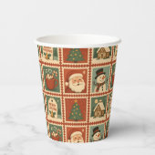 Retro Christmas Stamp Collage Papieren Bekers (Achterkant)