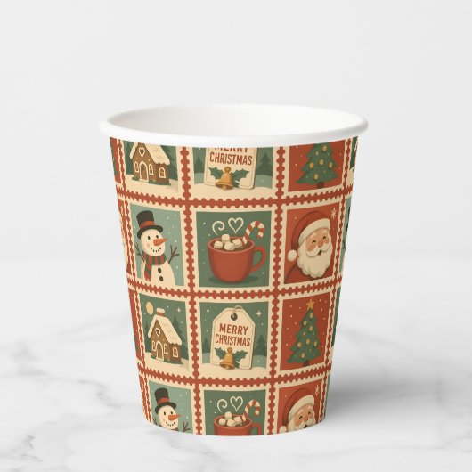Retro Christmas Stamp Collage Papieren Bekers (Voorkant)