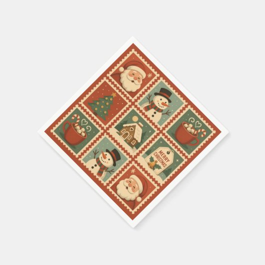 Retro Christmas Stamp Collage Servet (Hoek)