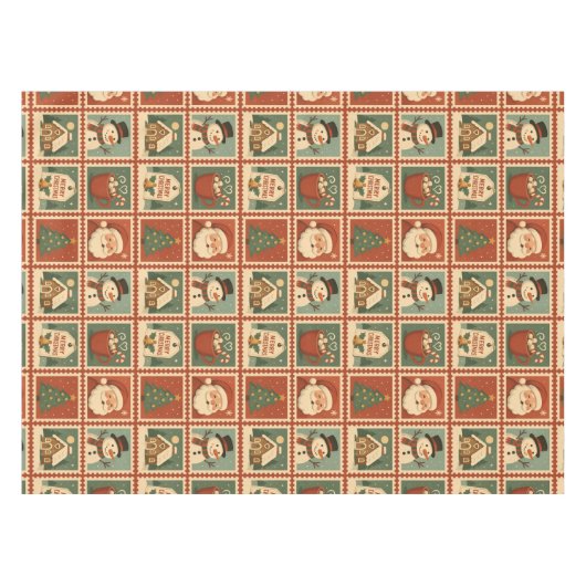 Retro Christmas Stamp Collage Tafelkleed (Voorkant (Horizontaal))