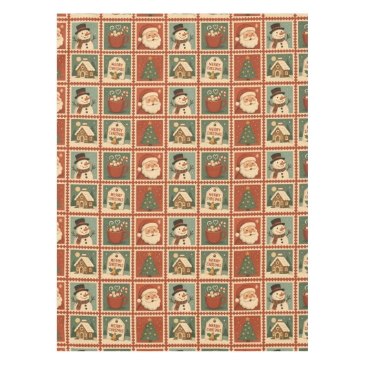 Retro Christmas Stamp Collage Tafelkleed (Voorkant)