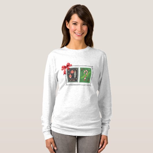 Retro Christmas Stamps Long Sleeve T-Shirt (Voorkant volledig)