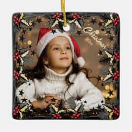 Retro Christmas Stars Border Foto Ornament