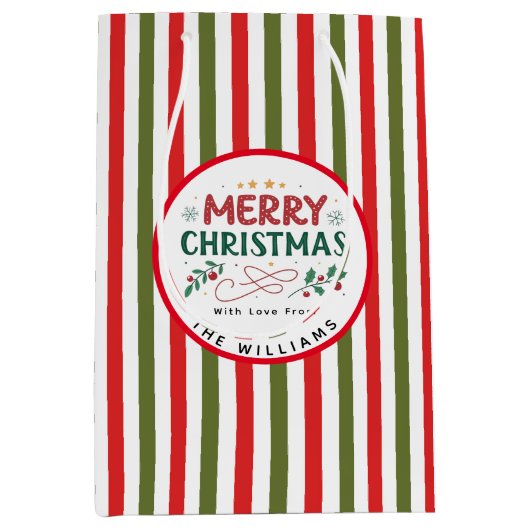 Retro Christmas Stripe Pattern Custom Christmas Medium Cadeauzakje (Voorkant)