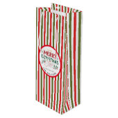 Retro Christmas Stripe Pattern Custom Christmas Wijn Cadeautas (Voorkant Gekanteld)