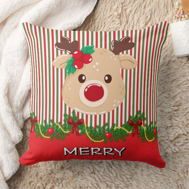 Retro Christmas Stripe Pattern & Reindeer Custom Kussen (Deken)