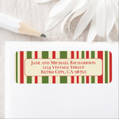  Retro Christmas Stripes Rood Groen Crème Etiket (Insitu)