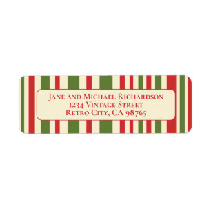  Retro Christmas Stripes Rood Groen Crème Etiket