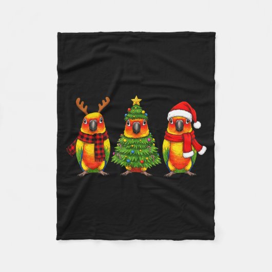 Retro Christmas Sun Conure Parrot Santa Reindeer Fleece Deken (Voorkant)