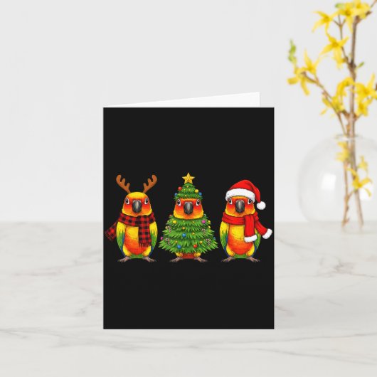 Retro Christmas Sun Conure Parrot Santa Reindeer Kaart (Gele Bloem)