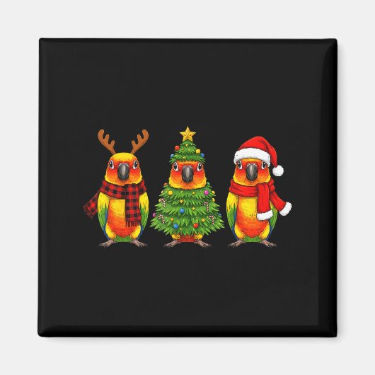 Retro Christmas Sun Conure Parrot Santa Reindeer Magneet (Voorkant)