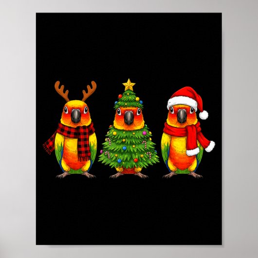 Retro Christmas Sun Conure Parrot Santa Reindeer  Poster (Voorkant)