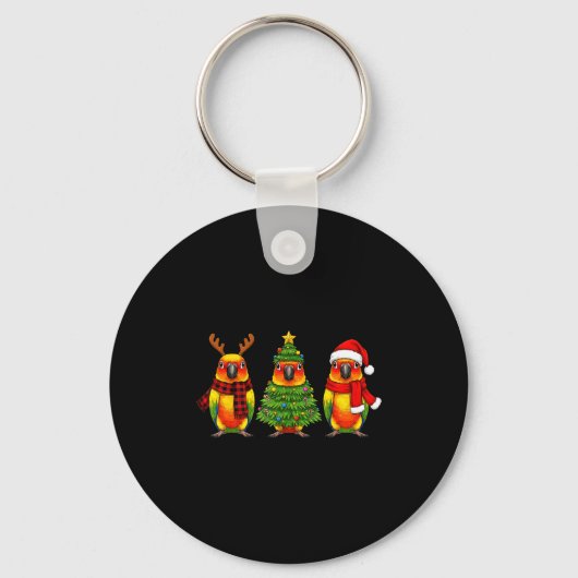Retro Christmas Sun Conure Parrot Santa Reindeer Sleutelhanger (Voorkant)