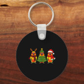 Retro Christmas Sun Conure Parrot Santa Reindeer Sleutelhanger (Voorkant)