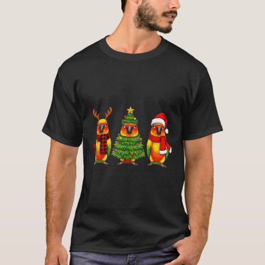 Retro Christmas Sun Conure Parrot Santa Reindeer T-shirt (Voorkant)