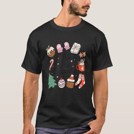 Retro Christmas Tis' The Season Santa Tree Cakes D T-shirt (Voorkant)